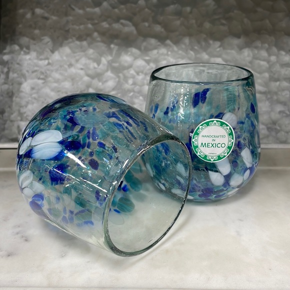 Confetti Multicolored Recycled Handblown Glass Stemless Wine Glasses Set of Two - Picture 4 of 4